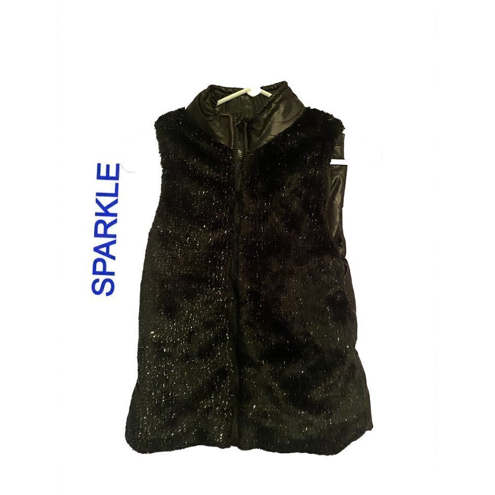 NWOT Sparkle Furry Vest Mis-Sized W Puffy Backside Glitter throughout Size Small